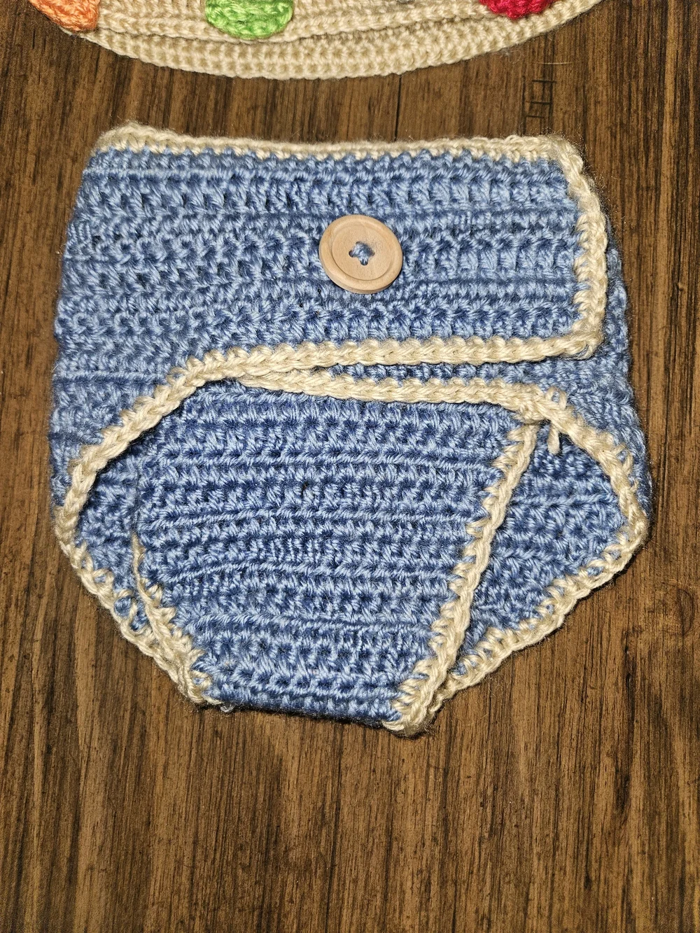 Crochet Beach Hat and Diaper Cover Set in Cream and Blue
